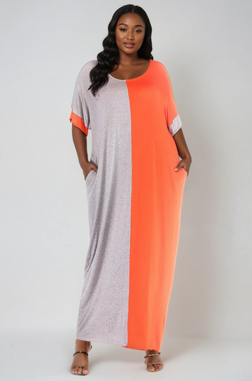 Plus Size Color Block Tee Dress with Pockets