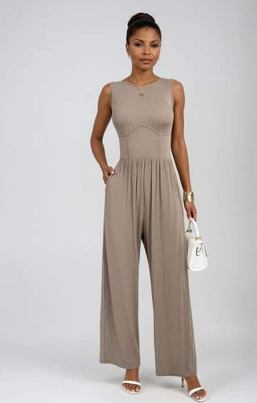 Round Neck Sleeveless Wide Leg Jumpsuit