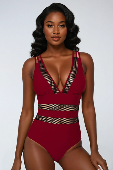 Printed Mesh Plunge One-Piece Swimsuit
