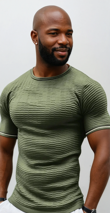 Men's Plus Size Texture Round Neck Contrast Trim T-Shirt