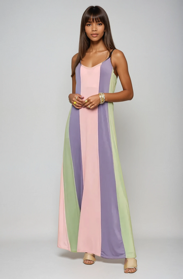 Color Block Sleeveless Maxi Cami Dress