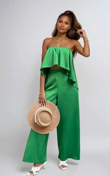Honey Strapless Top and Wide Leg Pants Set