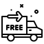 Icon of a delivery truck with 'FREE' text on a white background