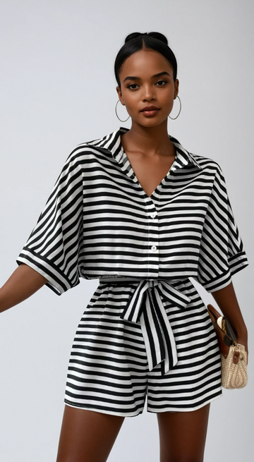 Tie Waist Half Sleeve Romper