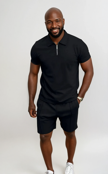 Men's Full Size Collared Neck Short Sleeve Top and Shorts Set Plus Size