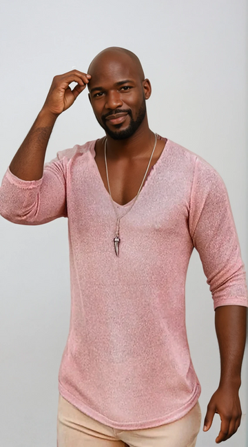 Men's Full Size V-Neck Long Sleeve T-Shirt Plus Size