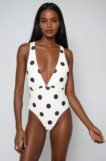 Polka Dot Tied Plunge One-Piece Swimsuit