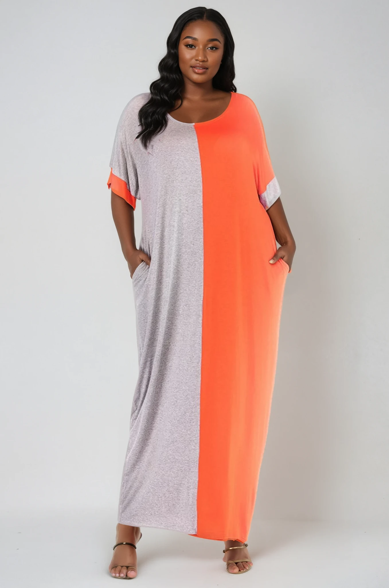 Plus Size Color Block Tee Dress with Pockets