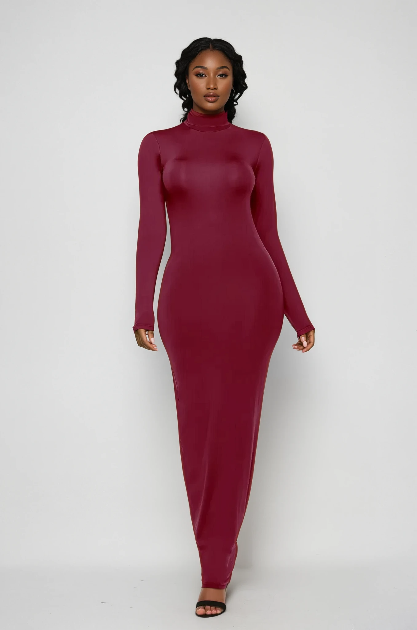 Mock Neck Long Sleeve Maxi Slim Dress