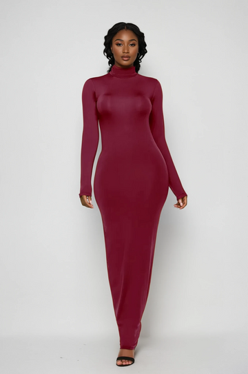 Mock Neck Long Sleeve Maxi Slim Dress