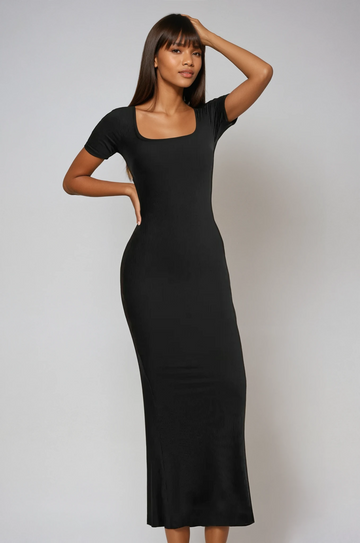 Built-In Shapewear Square Neck Maxi Dress