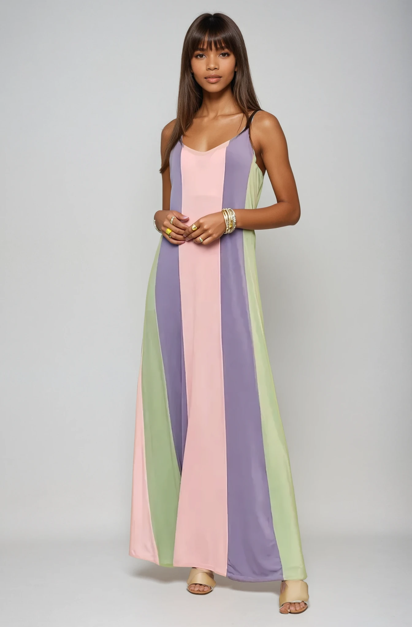 Color Block Sleeveless Maxi Cami Dress