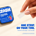 A single oral strip held beside STASH Appetite Balance tin