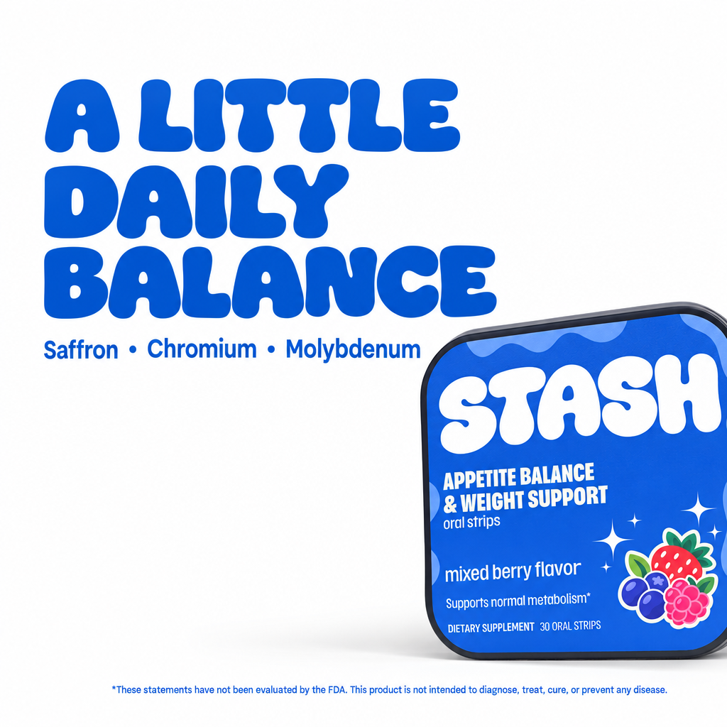 STASH Appetite Balance Strips with saffron, chromium and molybdenum editorial layout