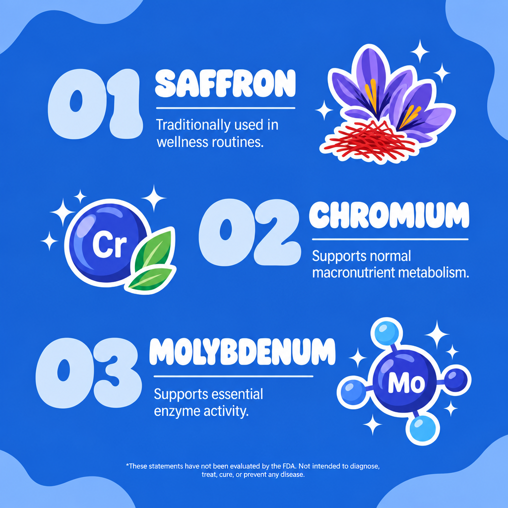 Saffron chromium and molybdenum ingredient overview